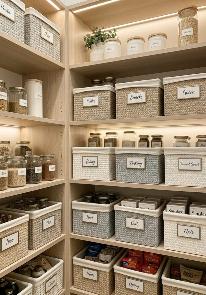 DIY Pantry Zones With Baskets + Labels